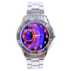 Background Blue Red Stainless Steel Analogue Watch