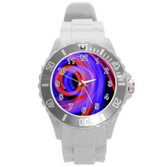 Background Blue Red Round Plastic Sport Watch (L)