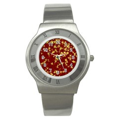 Background Design Leaves Pattern Stainless Steel Watch by Amaryn4rt