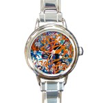 Background Graffiti Grunge Round Italian Charm Watch Front