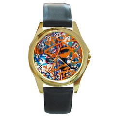 Background Graffiti Grunge Round Gold Metal Watch by Amaryn4rt