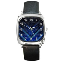 Blue Background Wallpaper Motif Design Square Metal Watch by Amaryn4rt