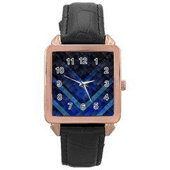 Blue Background Wallpaper Motif Design Rose Gold Leather Watch  by Amaryn4rt