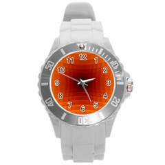 Orange Background Wallpaper Texture Lines Round Plastic Sport Watch (l) by Amaryn4rt