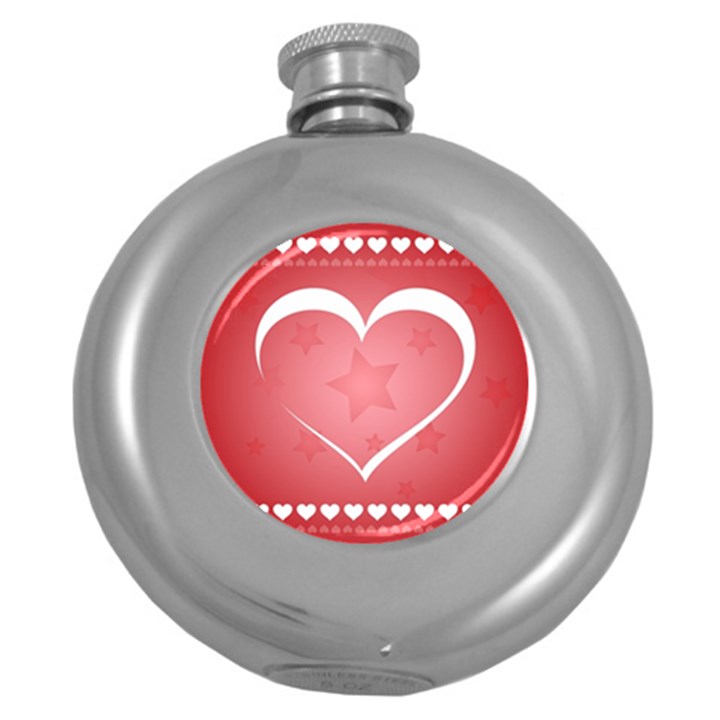 Postcard Banner Heart Holiday Love Round Hip Flask (5 oz)