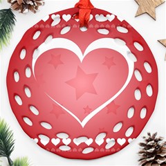 Postcard Banner Heart Holiday Love Round Filigree Ornament (two Sides) by Amaryn4rt