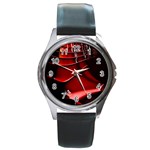 Red Black Fractal Mathematics Abstract Round Metal Watch Front