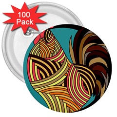 Rooster Poultry Animal Farm 3  Buttons (100 Pack)  by Amaryn4rt