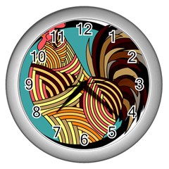 Rooster Poultry Animal Farm Wall Clocks (silver)  by Amaryn4rt