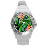 Flowers Art Beautiful Round Plastic Sport Watch (L) Front