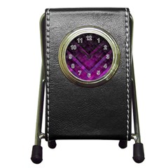 Purple Background Wallpaper Motif Design Pen Holder Desk Clocks by Amaryn4rt