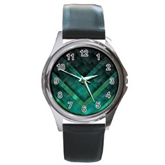 Green Background Wallpaper Motif Design Round Metal Watch by Amaryn4rt