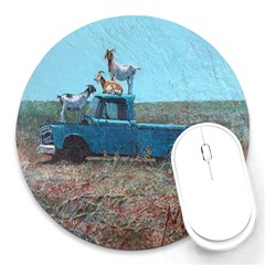 Goats On A Pickup Truck Round Mousepads by digitaldivadesigns