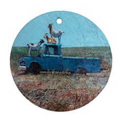 Goats On A Pickup Truck Ornament (round) by digitaldivadesigns