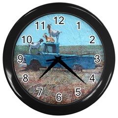 Goats On A Pickup Truck Wall Clocks (black) by digitaldivadesigns