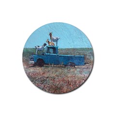 Goats On A Pickup Truck Rubber Coaster (round)  by digitaldivadesigns