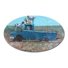 Goats On A Pickup Truck Oval Magnet by digitaldivadesigns