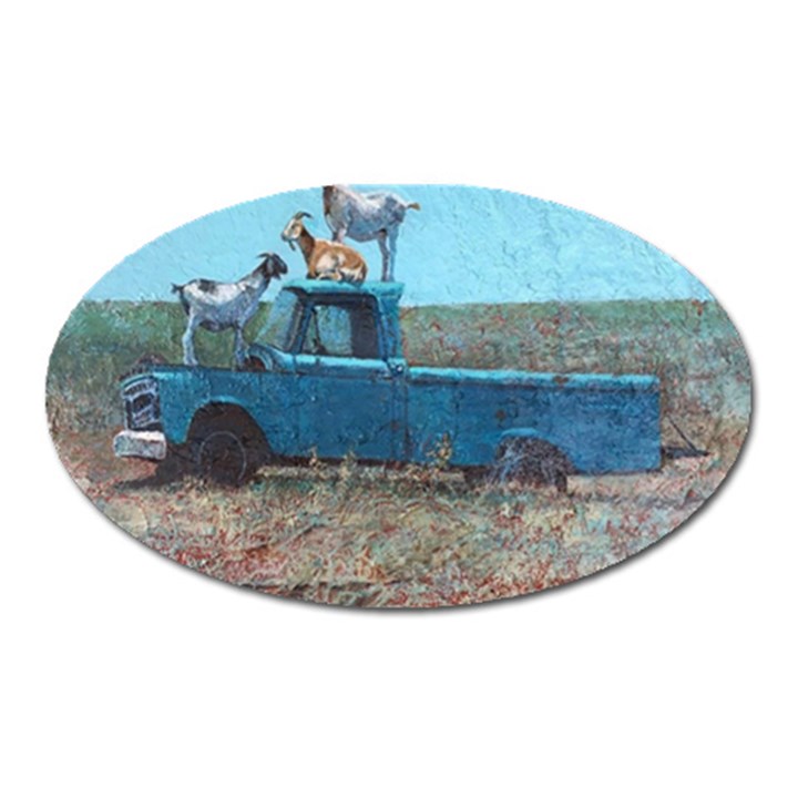 Goats on a Pickup Truck Oval Magnet