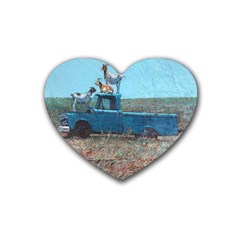 Goats On A Pickup Truck Rubber Coaster (heart)  by digitaldivadesigns