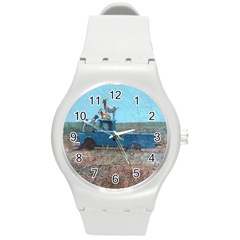 Goats On A Pickup Truck Round Plastic Sport Watch (m) by digitaldivadesigns