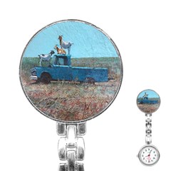 Goats On A Pickup Truck Stainless Steel Nurses Watch by digitaldivadesigns