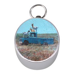 Goats On A Pickup Truck Mini Silver Compasses by digitaldivadesigns