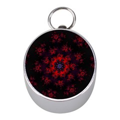 Fractal Abstract Blossom Bloom Red Mini Silver Compasses by Amaryn4rt