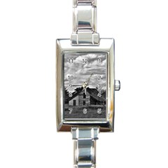 Farm House In Black And White ! Rectangle Italian Charm Watch by CreatedByMeVictoriaB