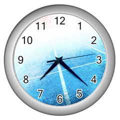 Court Sport Blue Red White Wall Clocks (silver)  by Amaryn4rt