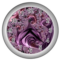 Purple Abstract Art Fractal Art Fractal Wall Clocks (silver)  by Amaryn4rt