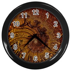 Copper Caramel Swirls Abstract Art Wall Clocks (black) by Amaryn4rt