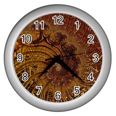 Copper Caramel Swirls Abstract Art Wall Clocks (silver)  by Amaryn4rt