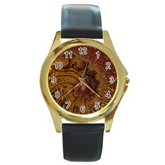 Copper Caramel Swirls Abstract Art Round Gold Metal Watch by Amaryn4rt