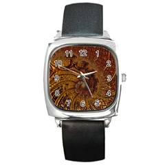 Copper Caramel Swirls Abstract Art Square Metal Watch by Amaryn4rt