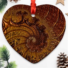 Copper Caramel Swirls Abstract Art Heart Ornament (two Sides) by Amaryn4rt