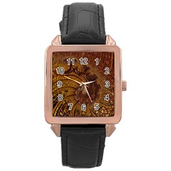 Copper Caramel Swirls Abstract Art Rose Gold Leather Watch  by Amaryn4rt