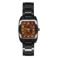 Copper Caramel Swirls Abstract Art Stainless Steel Barrel Watch by Amaryn4rt