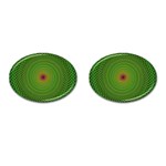 Green Fractal Simple Wire String Cufflinks (Oval) Front(Pair)