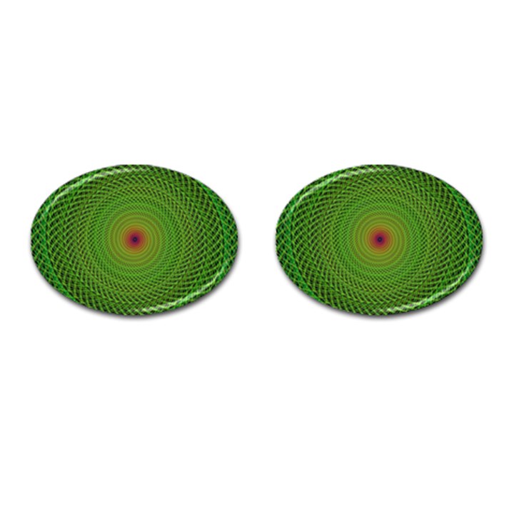 Green Fractal Simple Wire String Cufflinks (Oval)