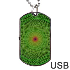 Green Fractal Simple Wire String Dog Tag Usb Flash (one Side) by Amaryn4rt