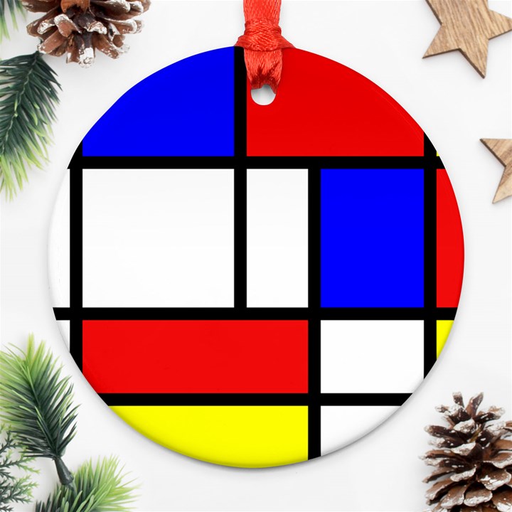 Mondrian Red Blue Yellow Ornament (Round)