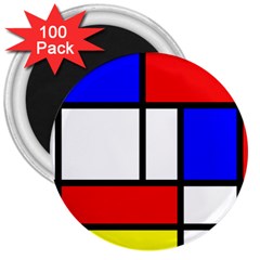 Mondrian Red Blue Yellow 3  Magnets (100 Pack) by Amaryn4rt