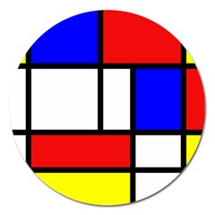 Mondrian Red Blue Yellow Magnet 5  (round) by Amaryn4rt