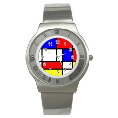 Mondrian Red Blue Yellow Stainless Steel Watch by Amaryn4rt