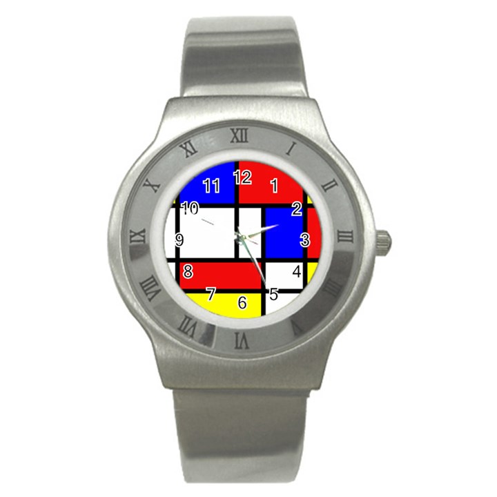 Mondrian Red Blue Yellow Stainless Steel Watch