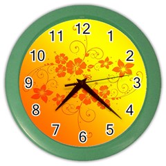 Flowers Floral Design Flora Yellow Color Wall Clocks by Amaryn4rt