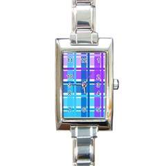 Gingham Pattern Blue Purple Shades Rectangle Italian Charm Watch by Amaryn4rt