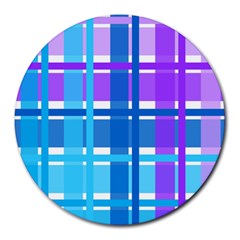 Gingham Pattern Blue Purple Shades Round Mousepads by Amaryn4rt