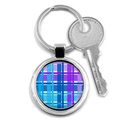 Gingham Pattern Blue Purple Shades Key Chains (round)  by Amaryn4rt