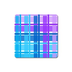 Gingham Pattern Blue Purple Shades Square Magnet by Amaryn4rt